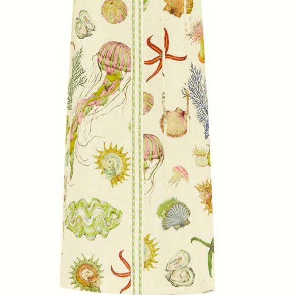 BOHEMIAN L SEALIFE PRINT FAIRY DRESS. PUFF SLEEVE MIDWAIST STANDING COLLAR MIDI - Picture 8 of 9